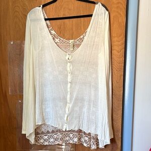Free People Easy Breezy Jersey Lace Back Ivory Top
